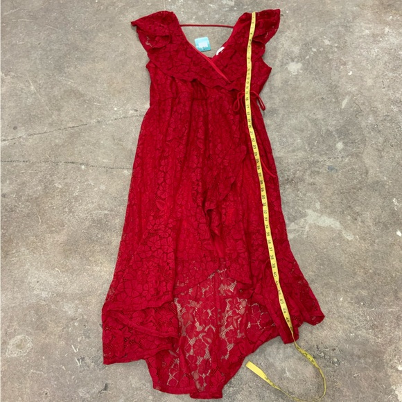 NWT Red Ruffle Lace Wrap Midi Asymmetrical Dress - OBO!! - Picture 4 of 10